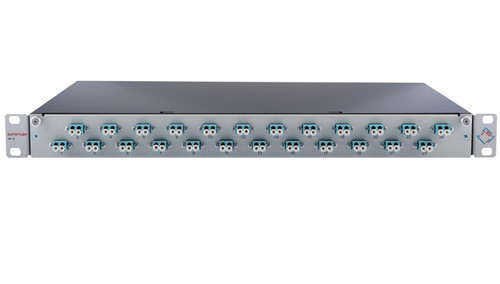 Datwyler prefab FO lade OV-S, 1HE, 6xLCD, OM3, Ral7035 grijs offset horizontaal (incl. lasbeschermers)