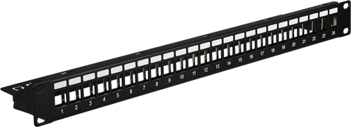 Patchpaneel KS 24v, leeg, 1HE, tbv Keystone, Ral9005 zwart