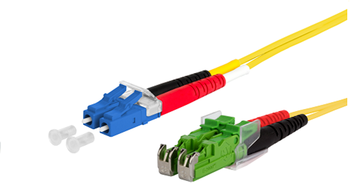 UCS Patchkabel OS2, E2000/APC-LC/UPC, duplex, 2mm, geel, 0,5m