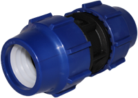 HDPE koppeling blauw 50/50mm  Op = Op