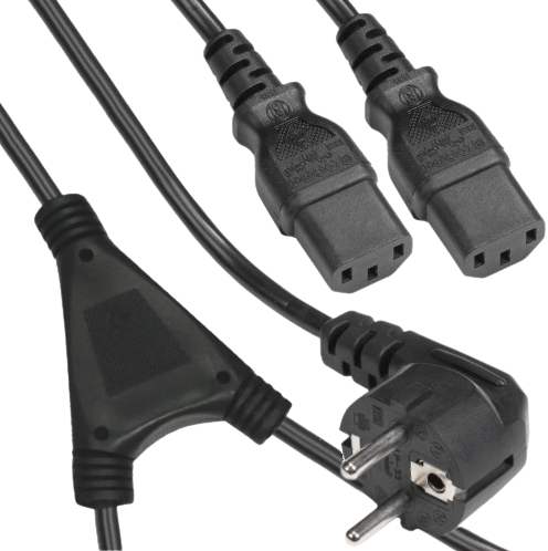 UCS Voedingskabel, Shuko haaks - 2x C13 zwart 1,8 m, 3 x 1.00 mm²