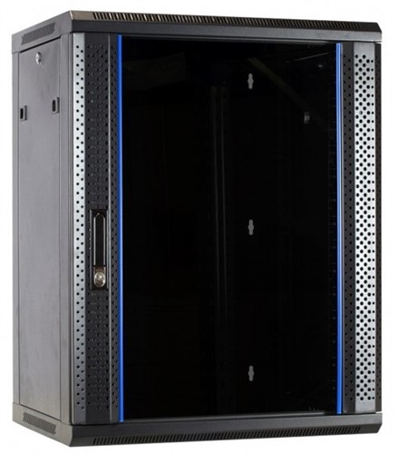 UCS Wandkast 15HE, B600 D600, glazen deur, zwart