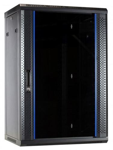 UCS Wandkast 18HE, B600 D450, glazen deur, zwart